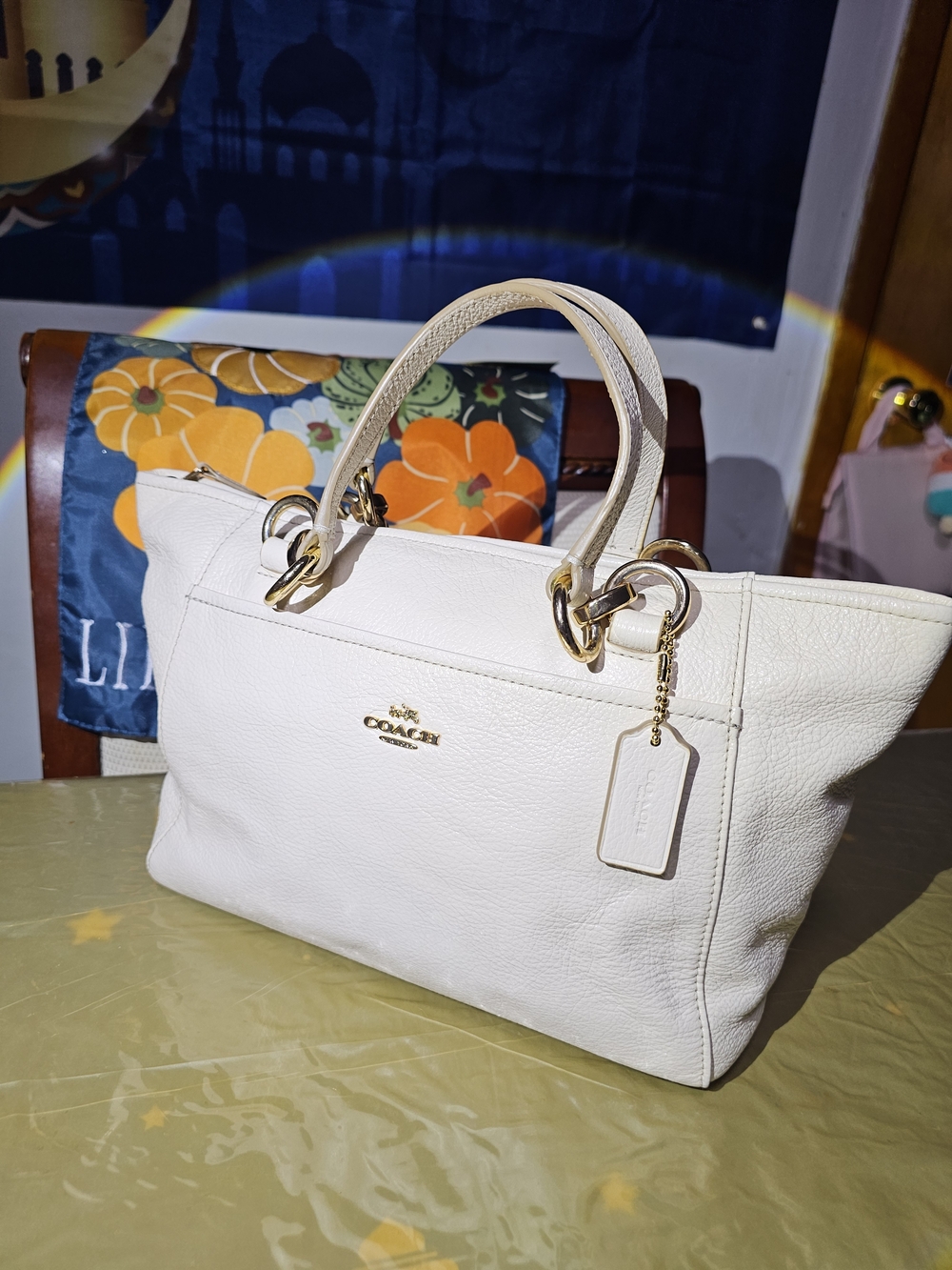 Coach Cream Leather Tote with Gold Hardware